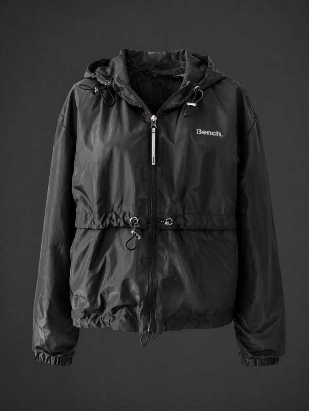 Bench Black Hooded Women's Windbreaker with Adjustable Drawcords